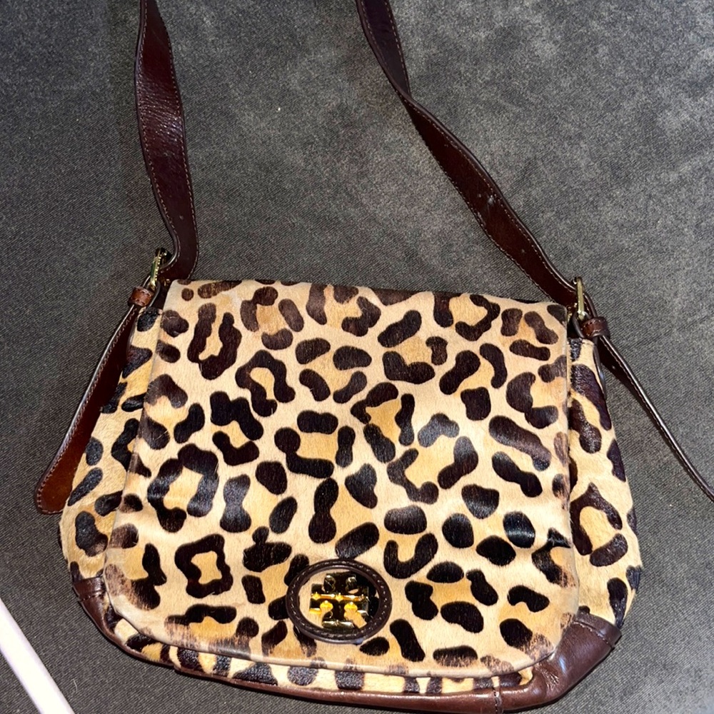 Animal print leather and pony shoulder strap Tory Burch bag